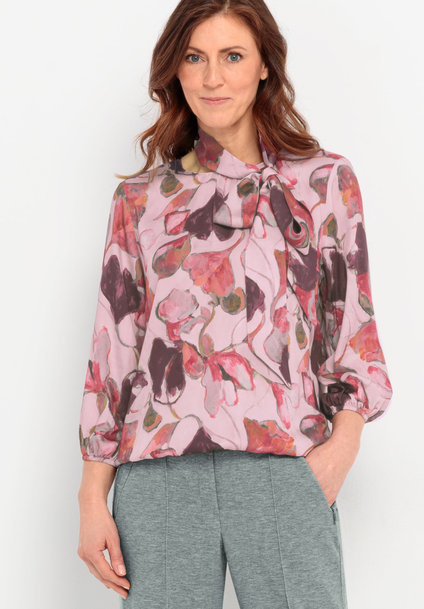 BIANCA Floral Lilac Tie Neck Blouse