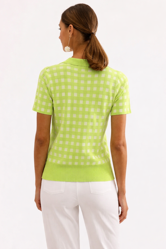 LEO&UGO Apple Green Gingham Knit Top