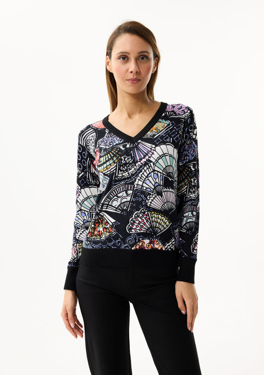 LEO&UGO Coloured Fan Knit V-Neck Jumper