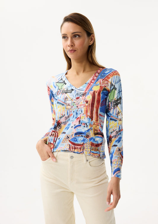 LEO&UGO Blue Street Scene Fine Knit Jumper