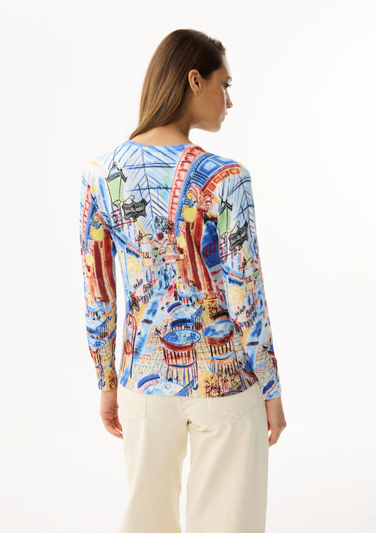 LEO&UGO Blue Street Scene Fine Knit Jumper