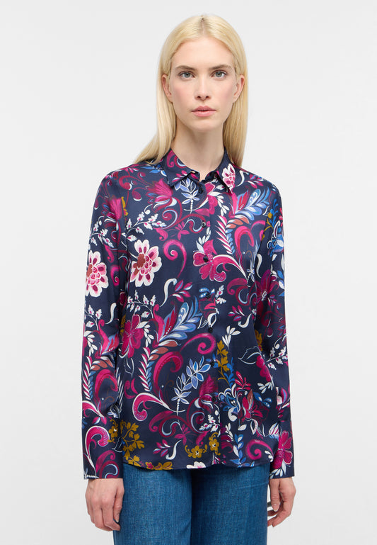 ETERNA Navy Colourful Floral Classic Shirt