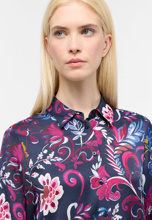 ETERNA Navy Colourful Floral Classic Shirt