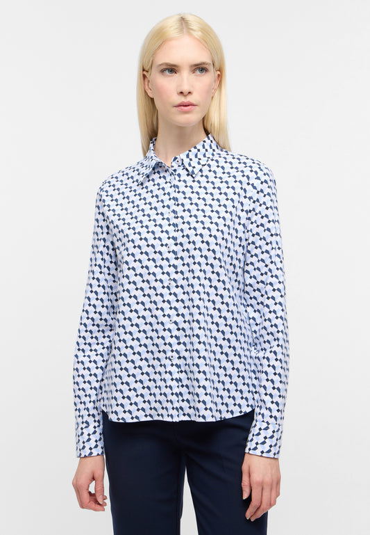 ETERNA Blue and Navy Print Classic Shirt
