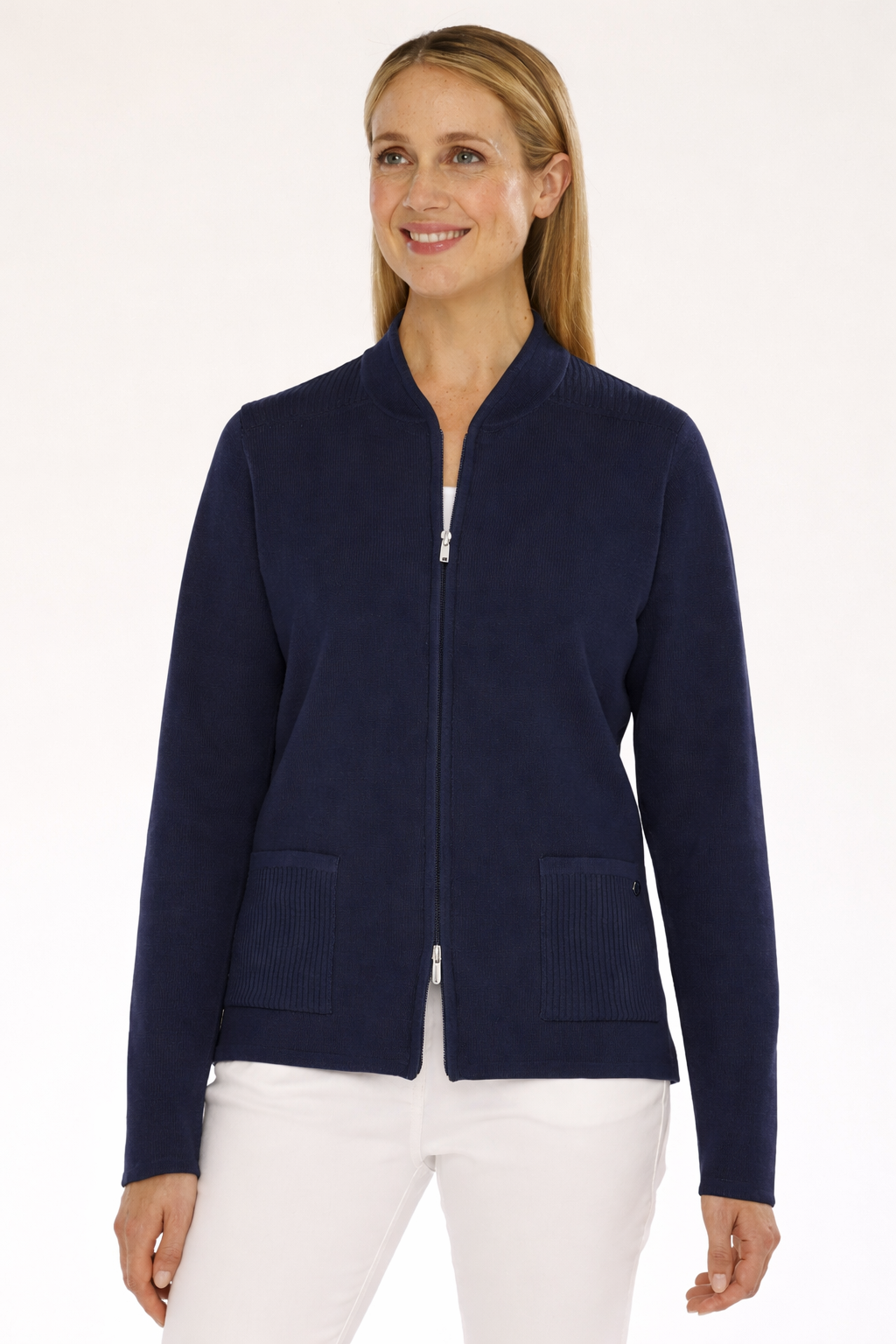 Gollehaug Navy Zip Up Knit Cardigan