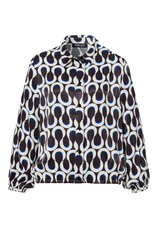 Frank Walder Navy and Cream Circle Print Blouse