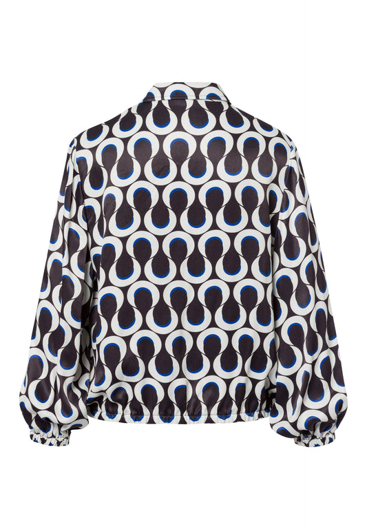 Frank Walder Navy and Cream Circle Print Blouse