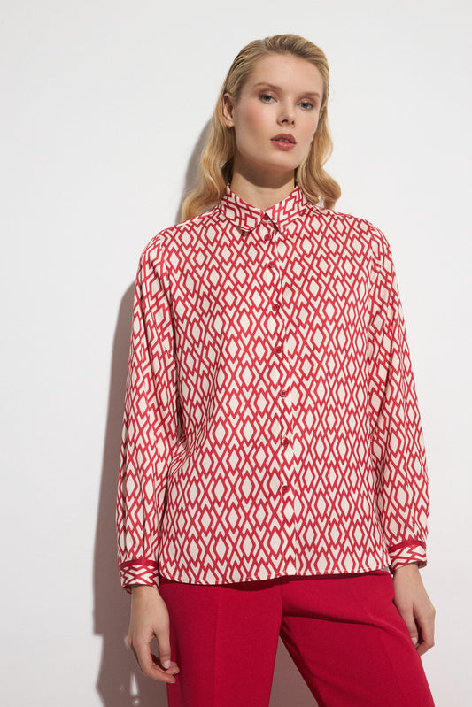 Bariloche Red and Cream Geo Print Shirt