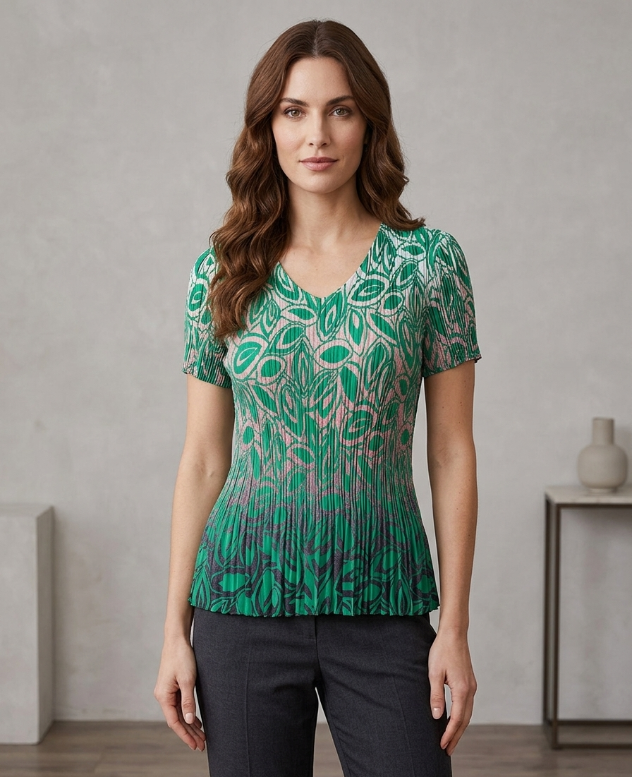 Leo&Ugo Green Printed Pleat Top