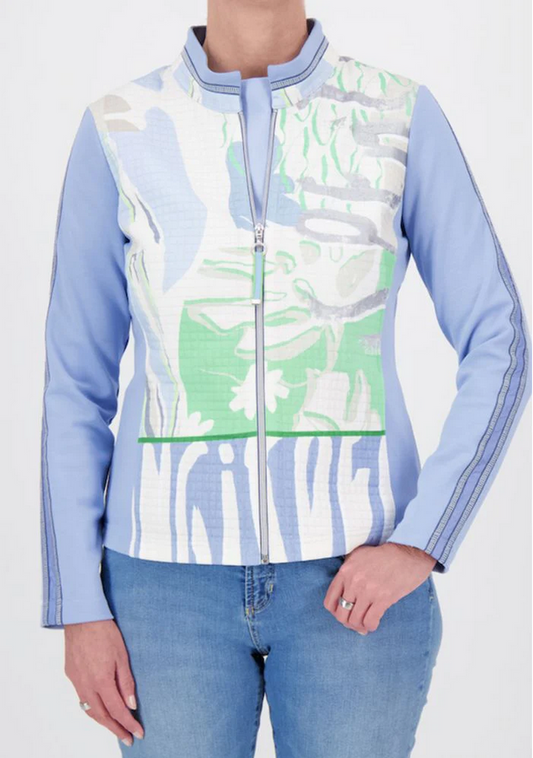 Just White Blue and Green Zip Up Jacket