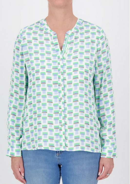 Just White Blue and Green Circle Print Blouse