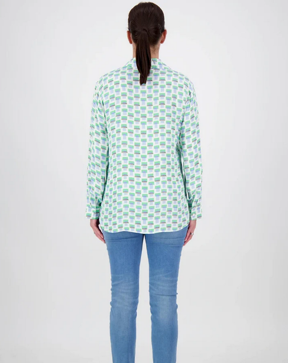 Just White Blue and Green Circle Print Blouse