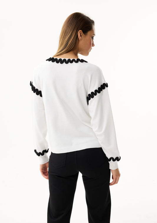LEO&UGO Cream Jersey Knit V-Neck Jumper