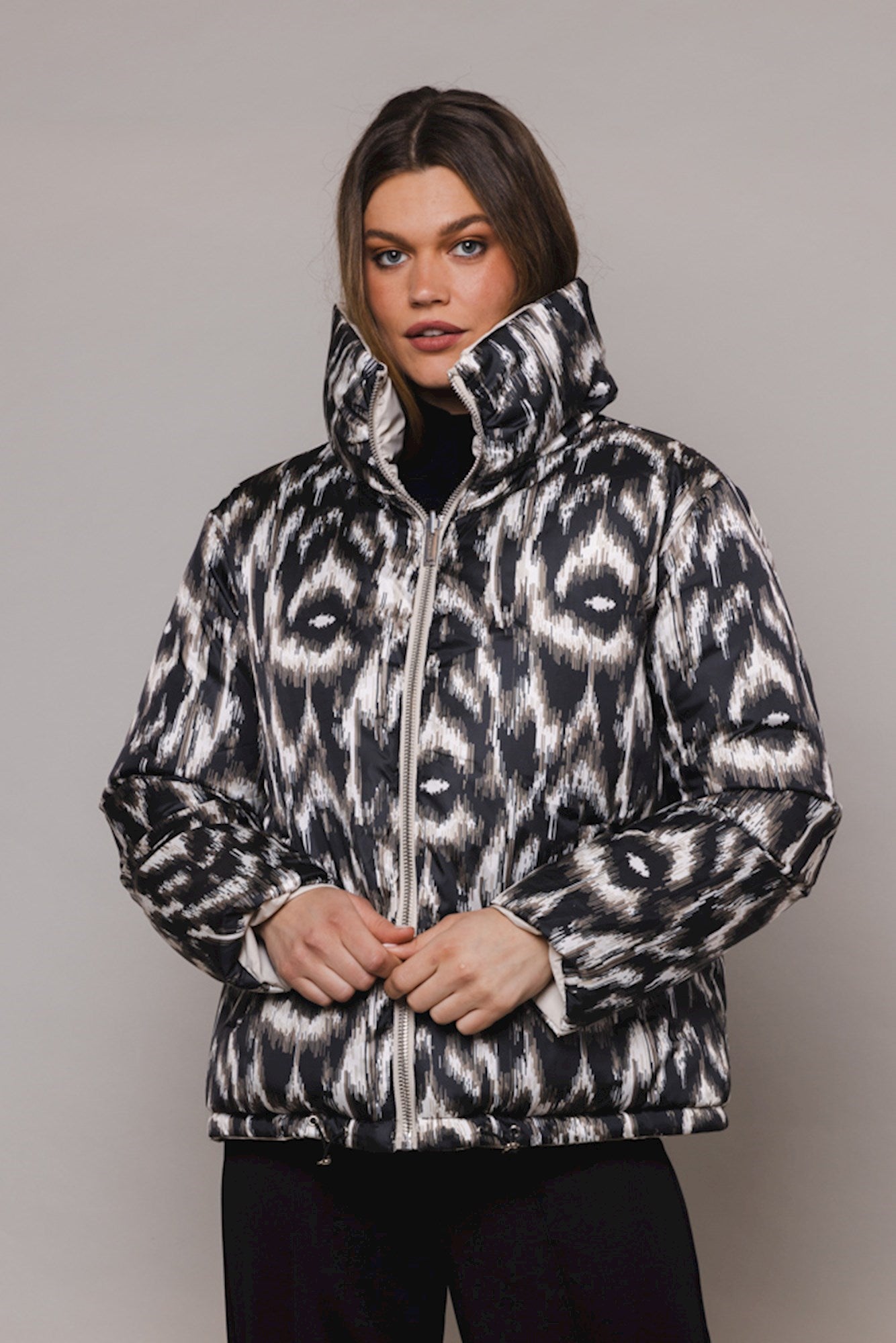 Rino and Pelle Reversible Stone and Ikat Print Jacket