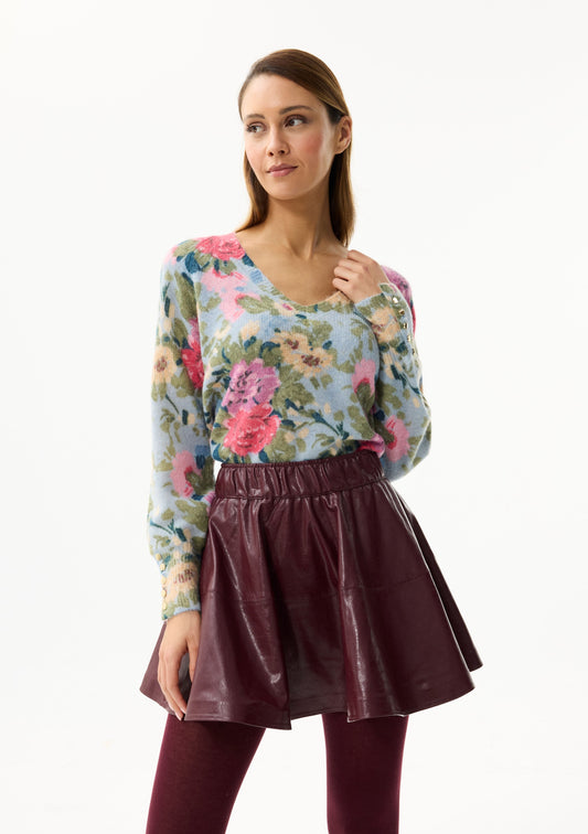 LEO&UGO Blue Floral V-Neck Jumper