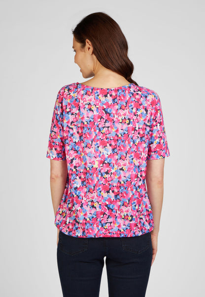 RABE Pink Floral Confetti Print Jersey Top