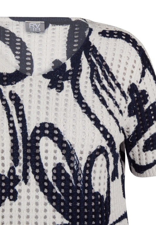 RABE Navy and Cream Openwork Knit Top