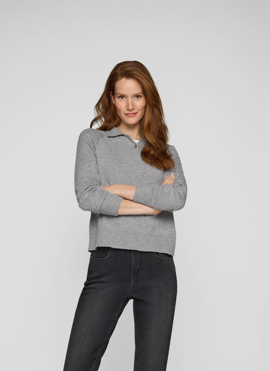 RABE Plain Grey Knit Collared Jumper
