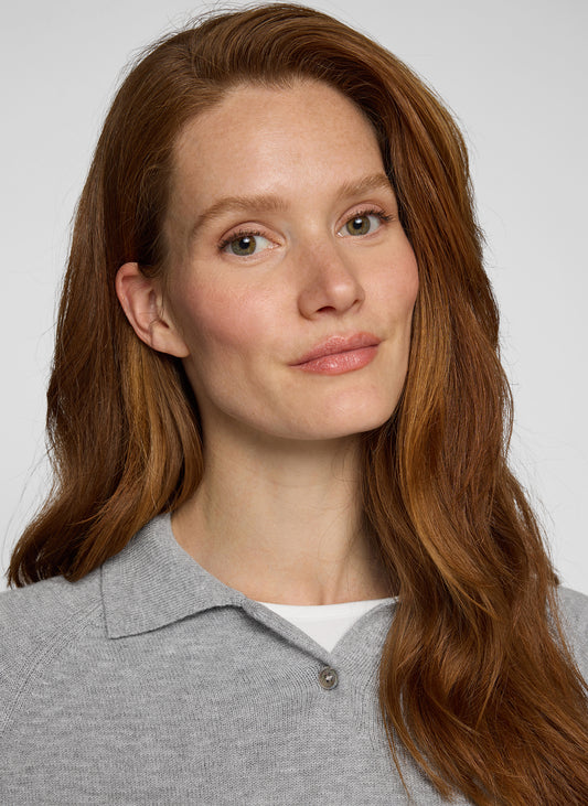 RABE Plain Grey Knit Collared Jumper