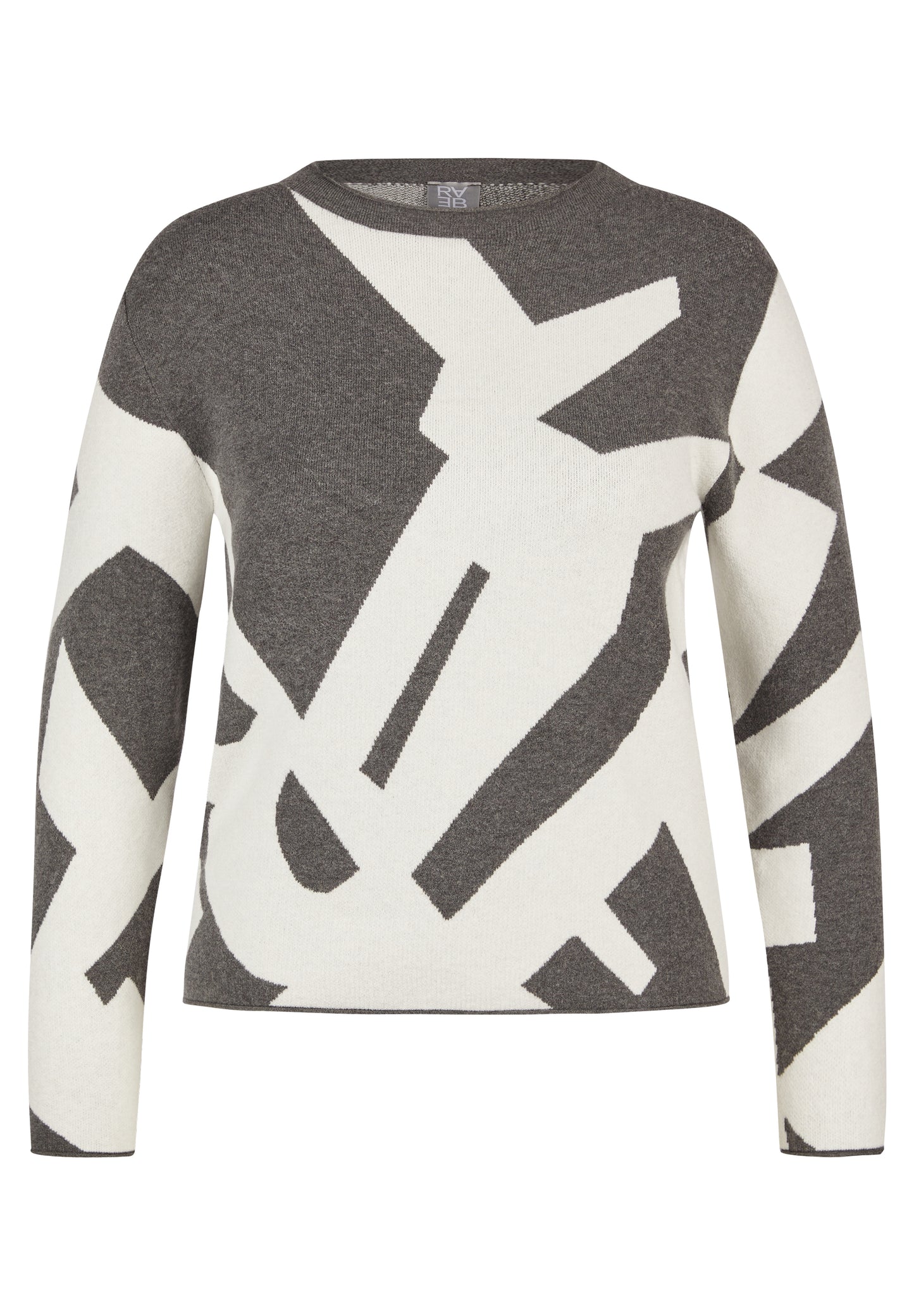 RABE Grey and Cream Intarsia Knit Jumper