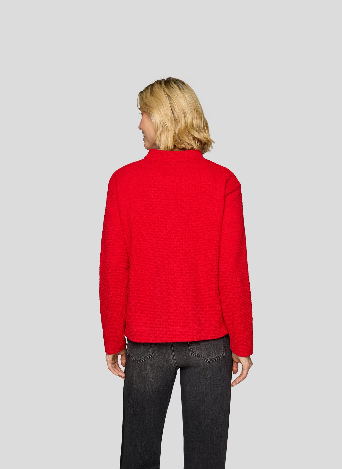RABE Red Zip Neck Honeycomb Pullover