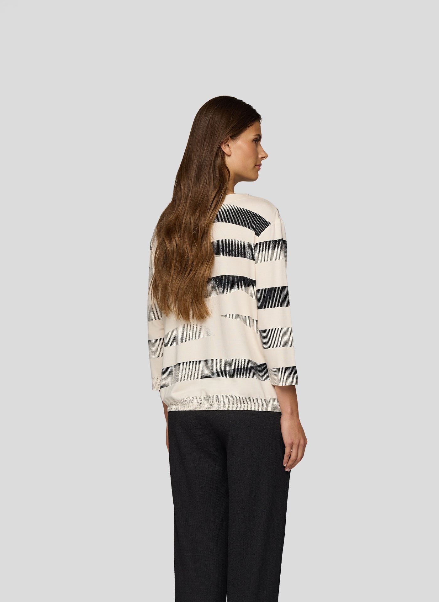 Rabe Black and Cream Floral Stripe Top