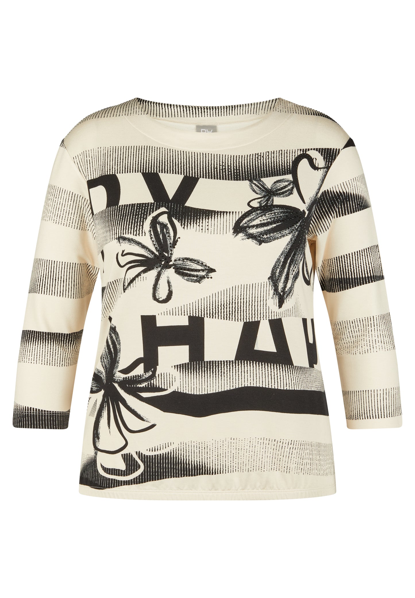 Rabe Black and Cream Floral Stripe Top