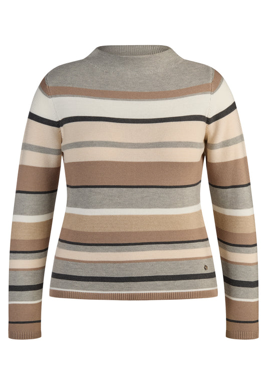 RABE Neutral Stripe High Neck Knit Jumper