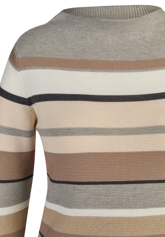 RABE Neutral Stripe High Neck Knit Jumper