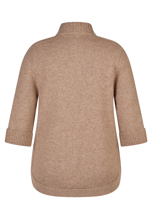 RABE Taupe Knit Zip Longline Cardigan