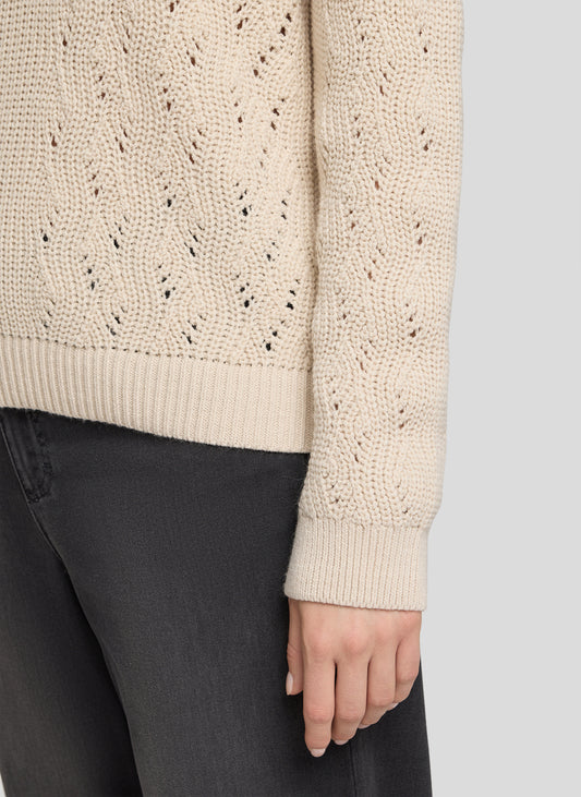 RABE Cream Open Knit V-Neck Jumper