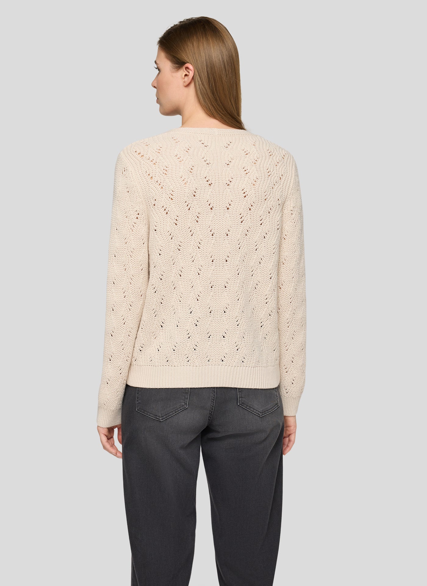 RABE Cream Open Knit V-Neck Jumper