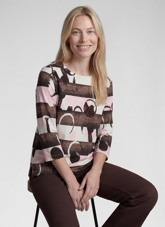 RABE Pink and Brown Stripe Top