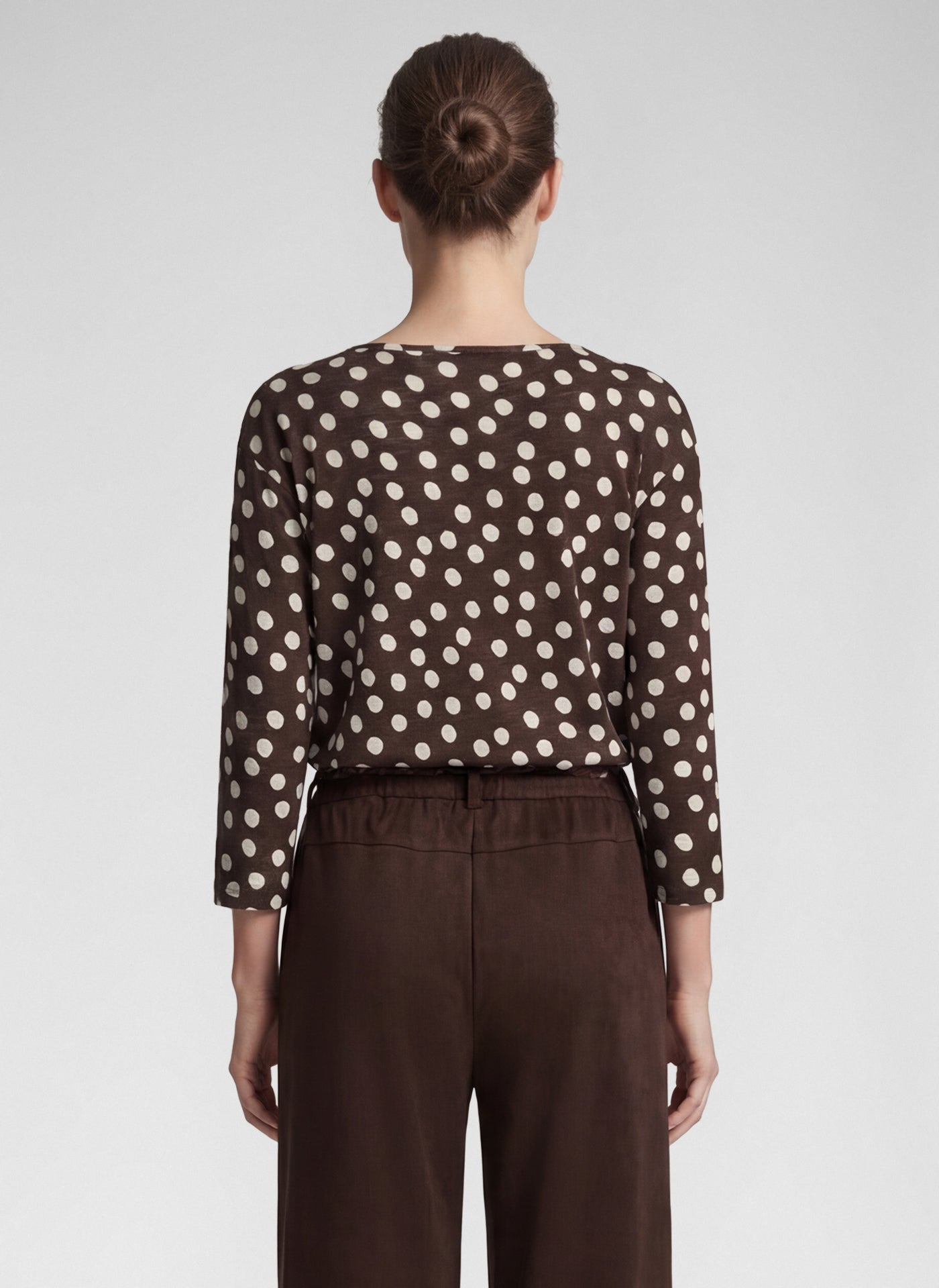 RABE Brown and Cream Polka Dot Top