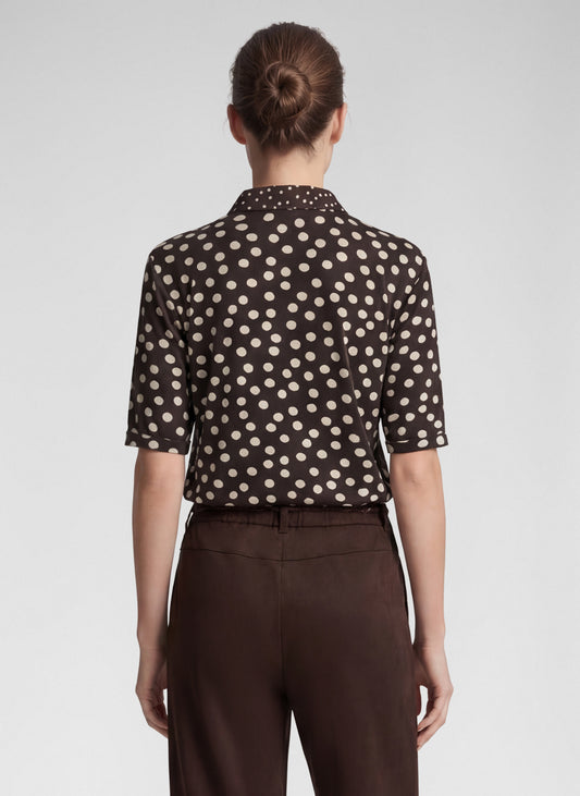 RABE Brown Polka Dot Tie Neck Blouse