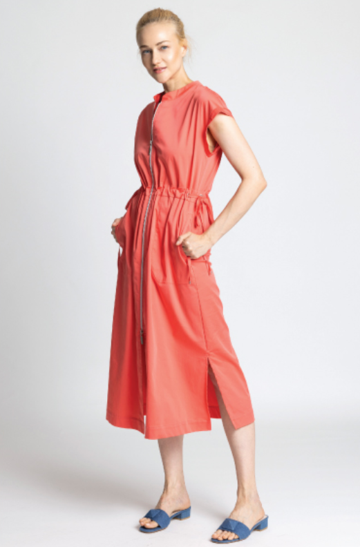 SANI BLU Papaya Zip Up Midi Dress