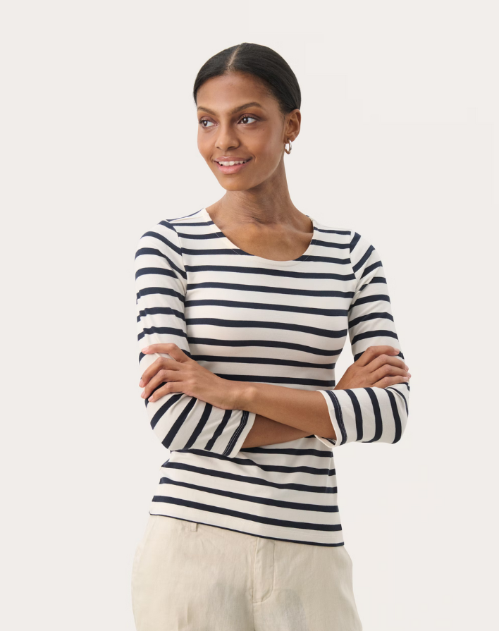 Part Two Navy Stripe Jersey Top