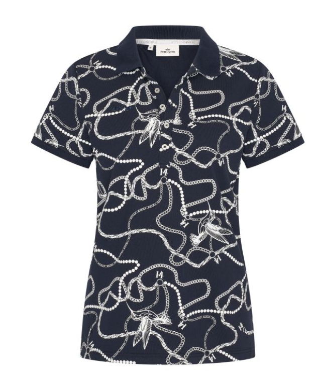 HV Society Navy Chain Print Poloshirt Top
