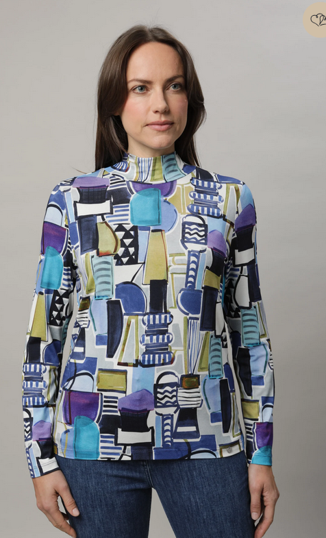 Gollehaug Blue Patch High Collar Top