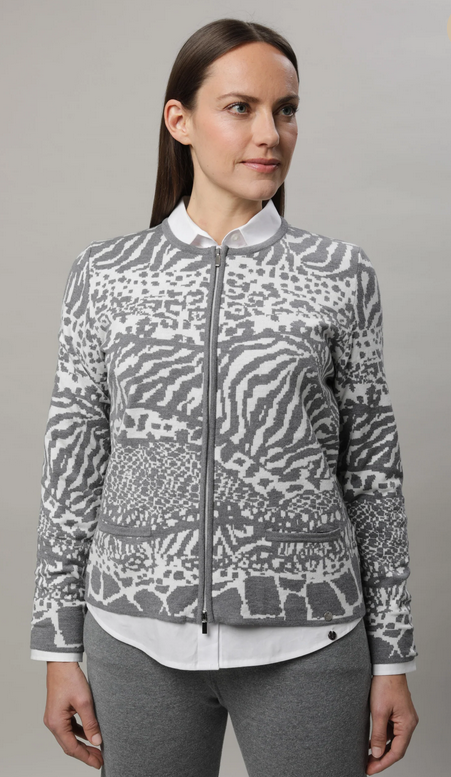 Gollehaug Grey Zip Intarsia Knit Cardigan