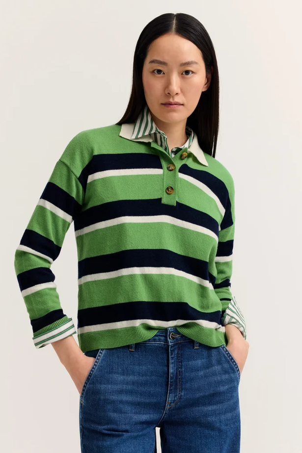 BUGATTI Green Striped Polo Knit Jumper