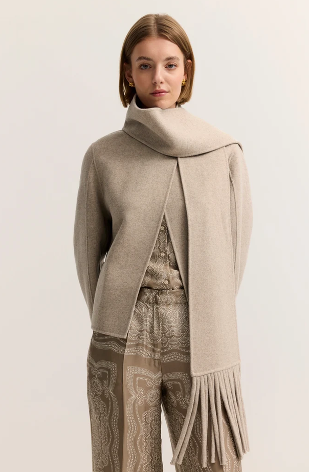 Bugatti Oatmeal Scarf Detail Wool Jacket