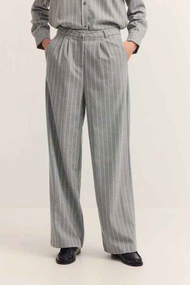 Bugatti Grey Pinstripe Pleated Trousers