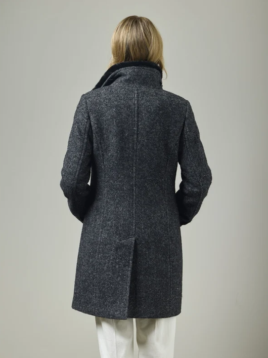 JUNGE Charcoal Chanel Wool Blend Coat