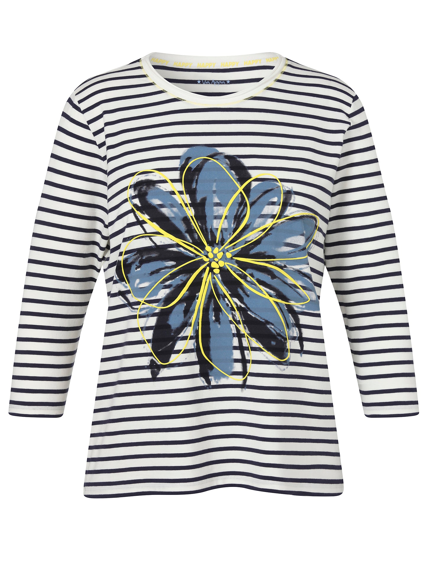 Via Appia Blue Flower Stripe Jersey Top