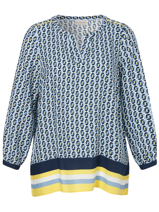 Via Appia Blue Geometric Print Blouse