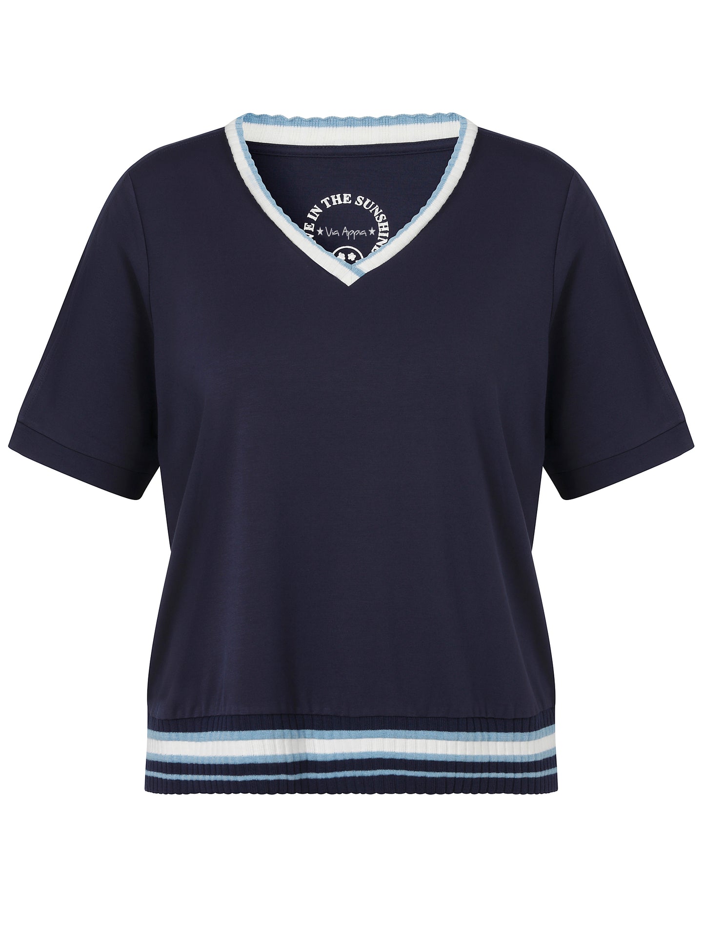 Via Appia Navy V-Neck Short Sleeve Top