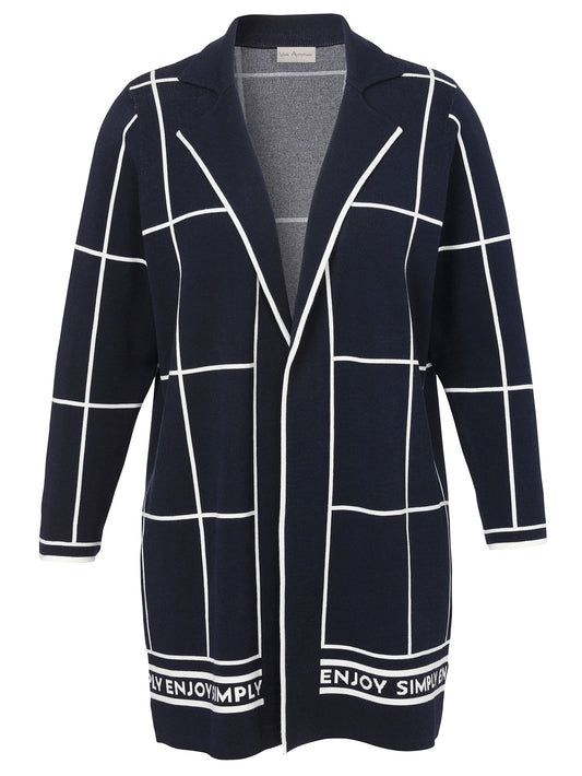 Via Appia Navy and White Check Knit Jacket