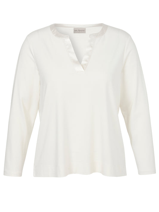 Via Appia Plain Cream Jersey V-Neck Top