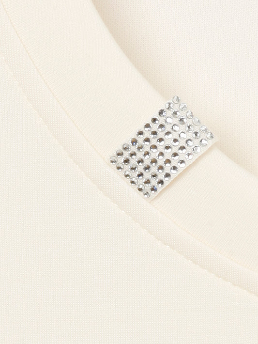 Via Appia Cream Rhinestone Detail Top